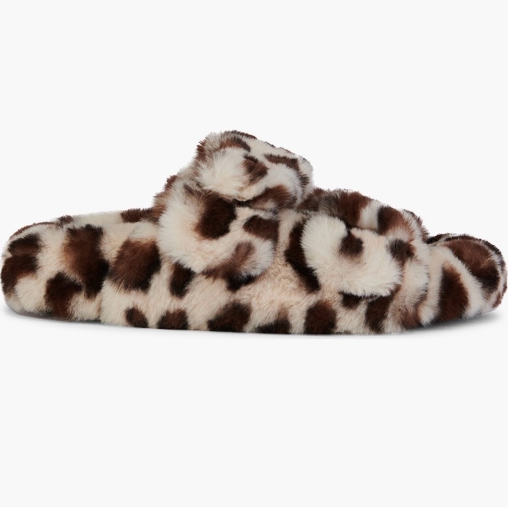 Azalea Wang Loving Faux Fur Slippers Leopard Print Size 8 NWT Plush Slides